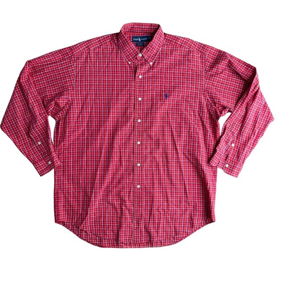Ralph Lauren Blake Plaid Button Up Shirt Men L Embroidered Pony Logo Classic Red - Picture 4 of 6